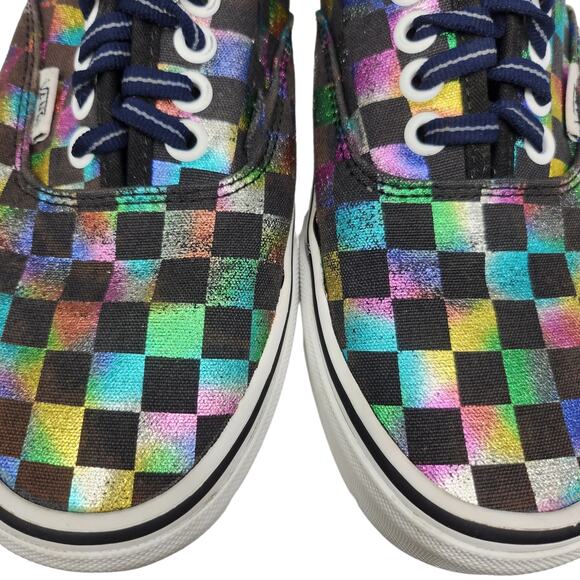 Vans Shoes Womens 9 Black Rainbow Checkered Shiny Metallic Holographic Low Tops - Picture 5 of 12